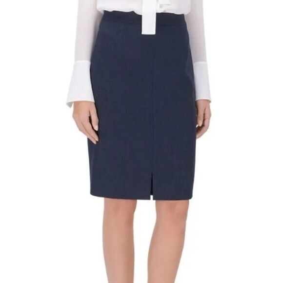 Boss Hugo Boss Valesana Pencil Skirt Front Slit Size 2 Gray Herringbone - Picture 5 of 8